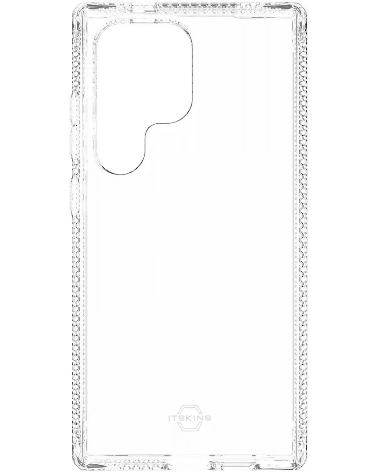 Close-up van het ITSKINS Spectrum Clear R hoesje voor Samsung Galaxy S24 Ultra, met schokabsorberend design.