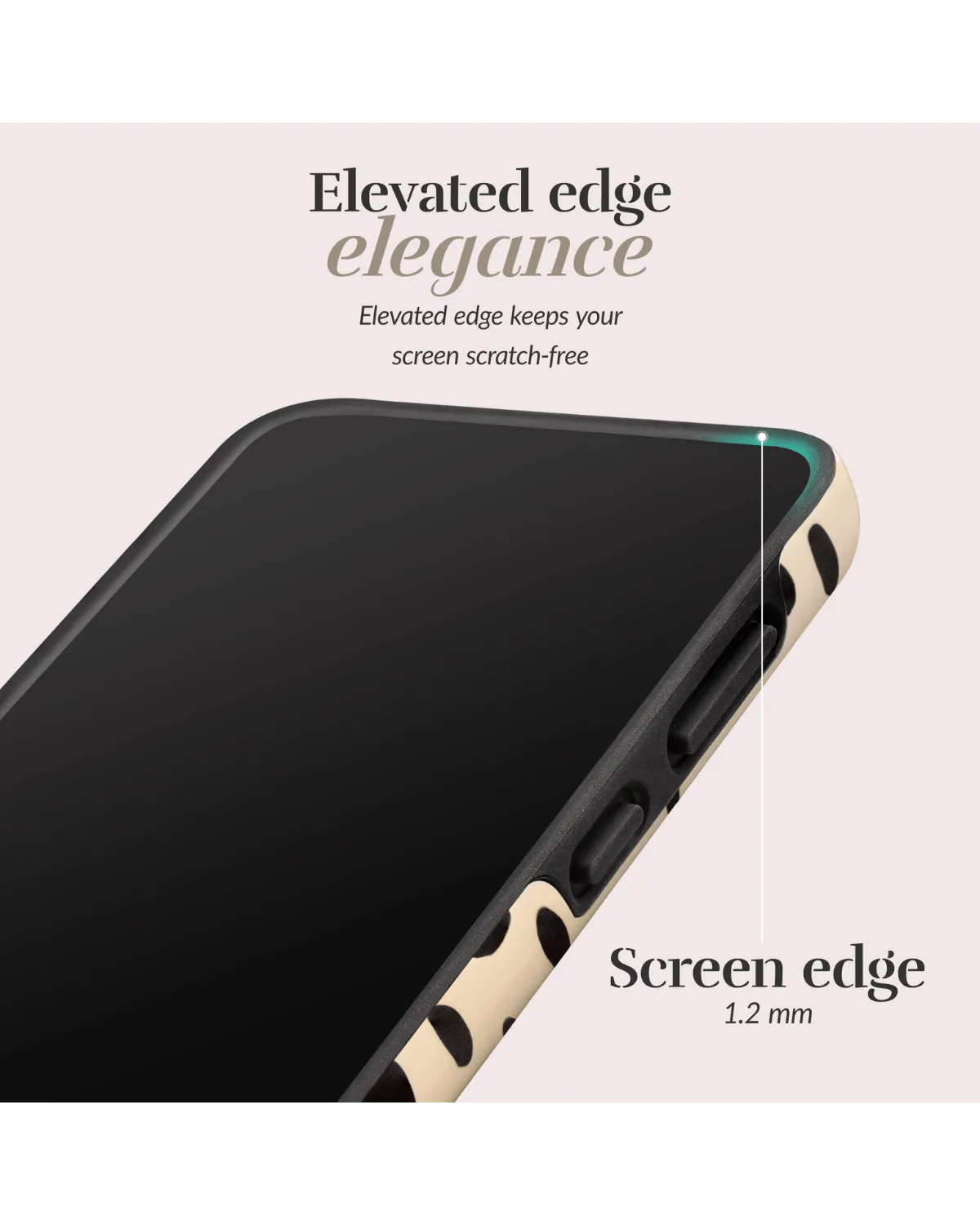 Detail van verhoogde randen bij het Mio Samsung A55 5G hoesje, beschermt het scherm tegen krassen.