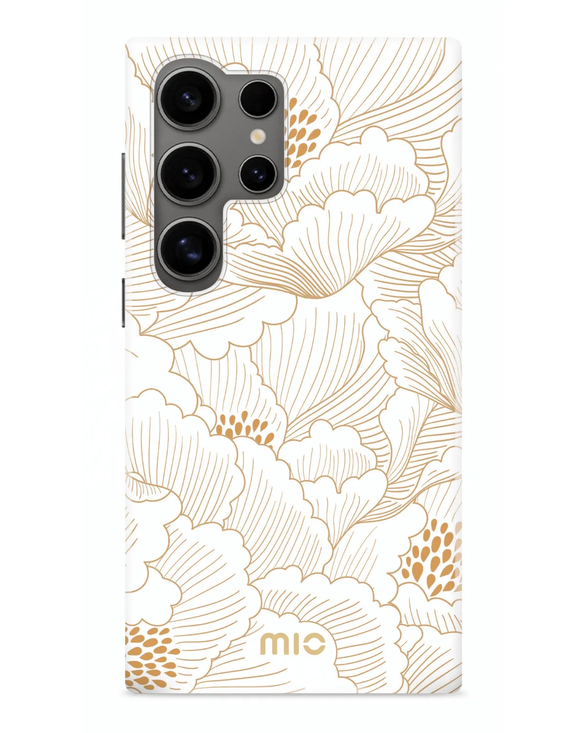 Wit Mio by Mobilize MagSafe telefoonhoesje voor Samsung S24 Ultra 5G met elegant bloemenpatroon.