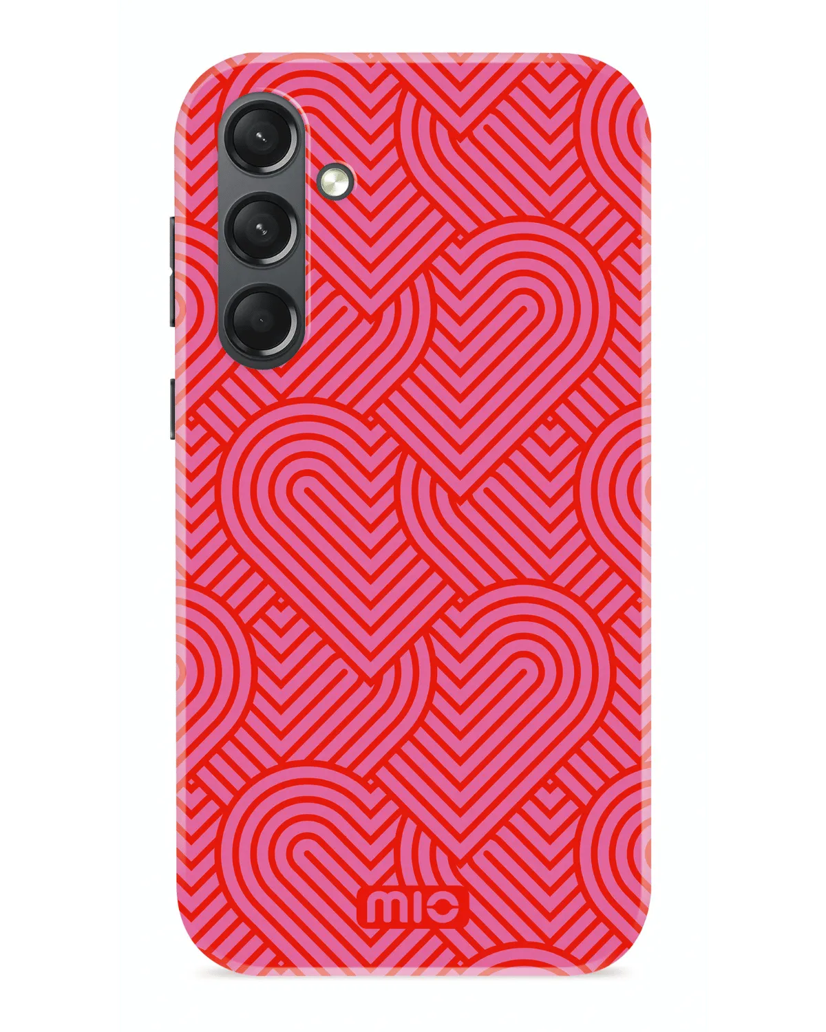 Roze Mio Wild Hearts MagSafe telefoonhoesje voor Samsung S24 Plus 5G, met opvallend hartjesdesign.