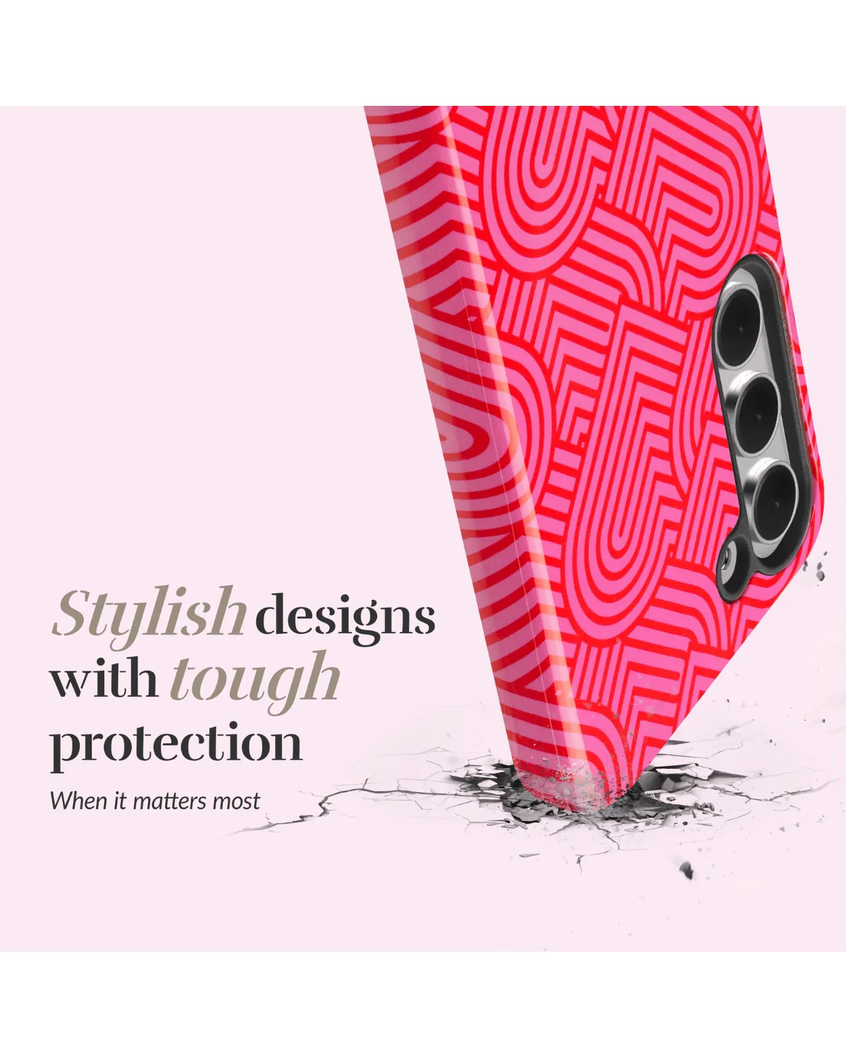 Duurzaam roze Mio telefoonhoesje met hartjespatroon en valbescherming voor Samsung S24 Plus 5G.