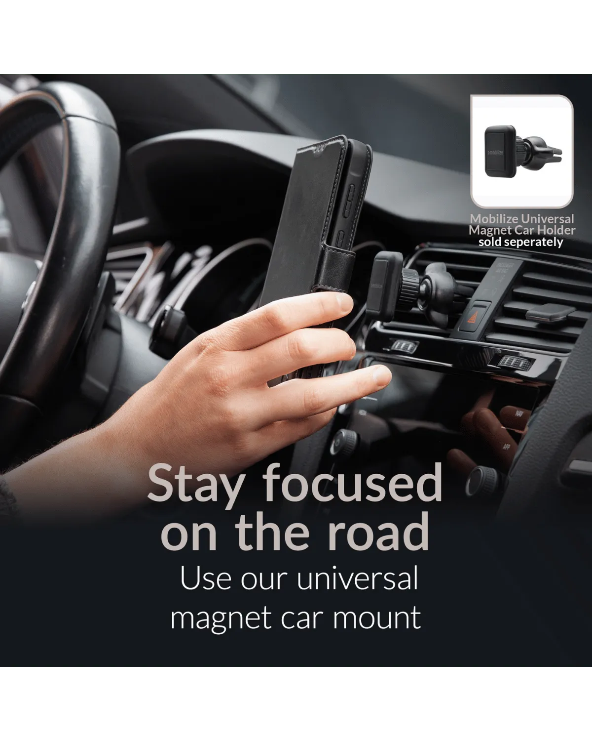 Gebruik van het hoesje met magnetische autohouder in een dashboard