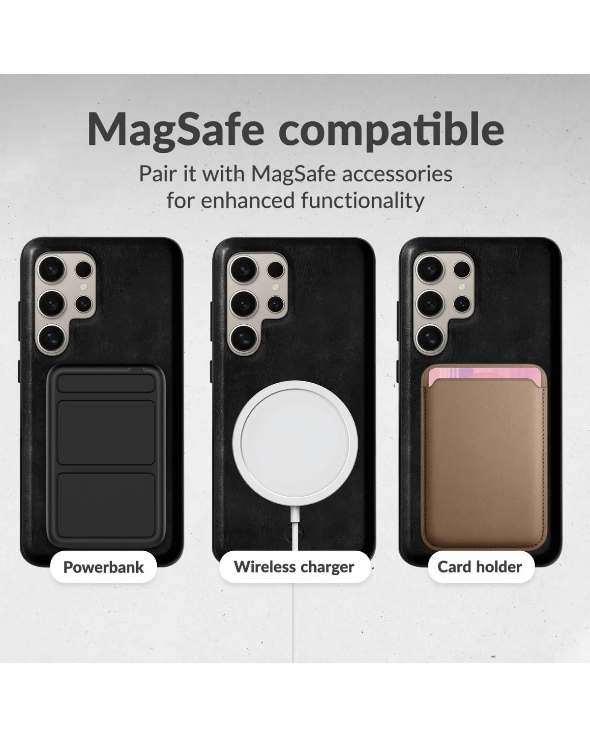 Mobilize 2In1 hoesje compatibel met MagSafe-accessoires zoals draadloze opladers en kaartportemonnees.