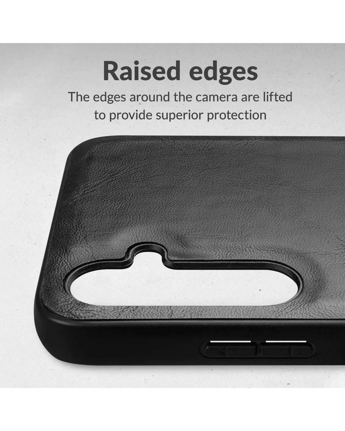 Zwart Mobilize hoesje met verhoogde randen voor extra bescherming rondom de camera.