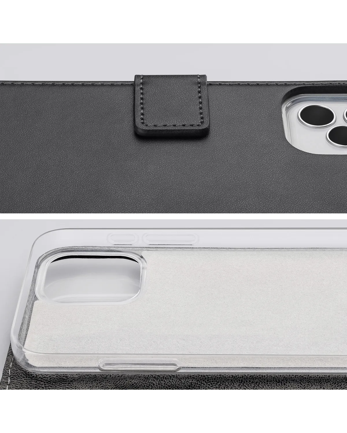 Detailopname van de sluiting met magneet en TPU-cover binnenin de Mobilize Classic Gelly Wallet Book Case.