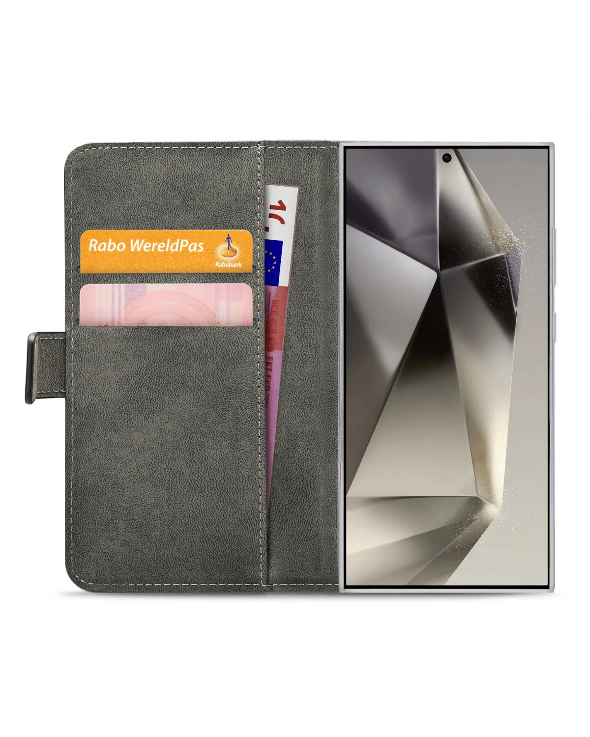 Binnenkant van de zwarte Mobilize Classic Gelly Wallet Book Case met pasjeshouders en vak voor briefgeld.