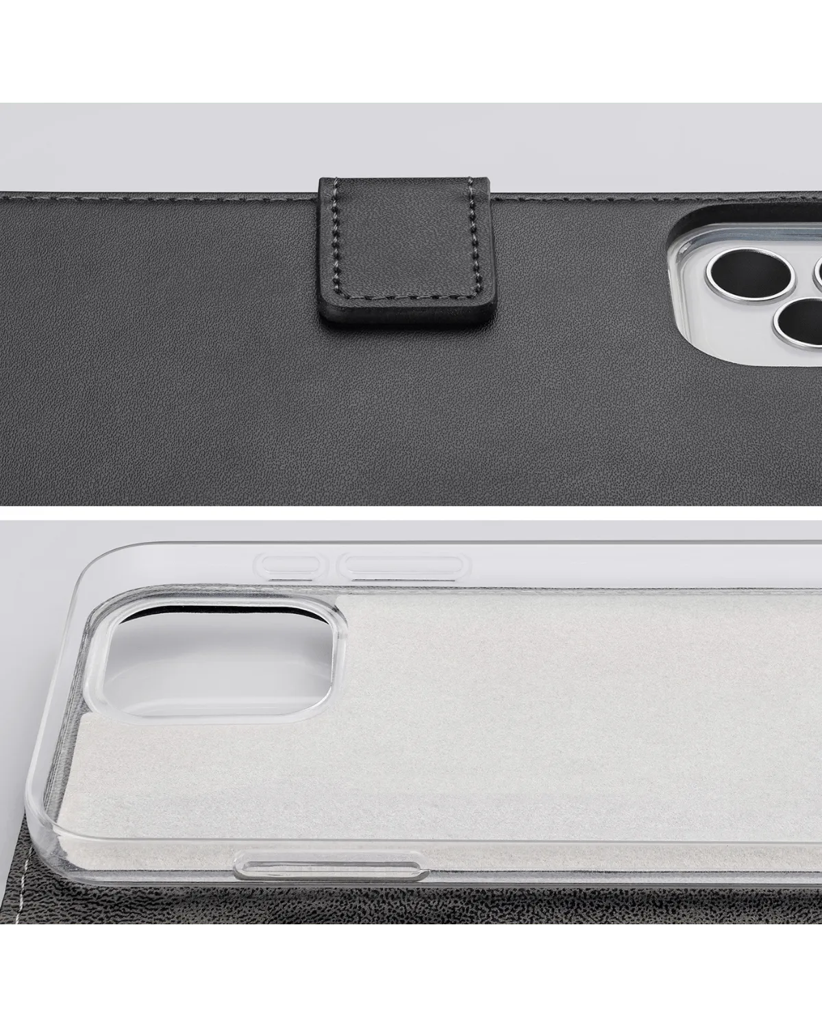 Detailopname van de magneetsluiting en de binnenvoering van de Mobilize Classic Gelly Wallet Book Case.