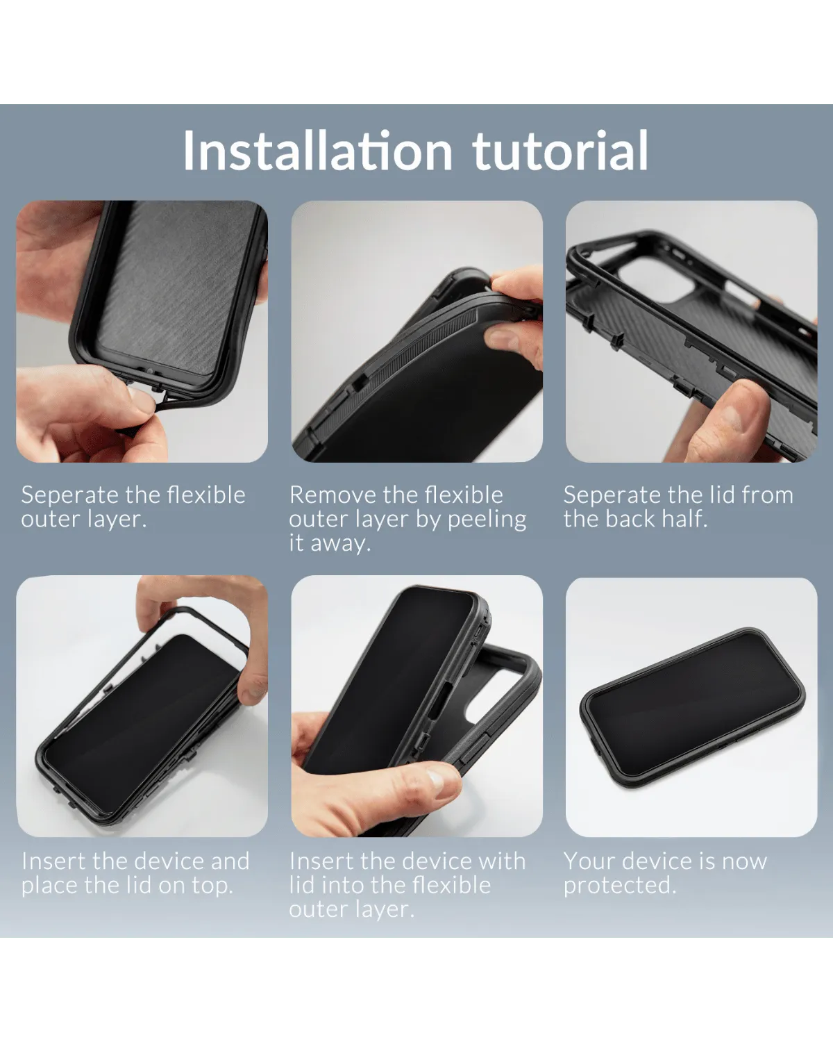 Installatiehandleiding voor het plaatsen van de Mobilize Defender Case op een Samsung S24 Ultra.