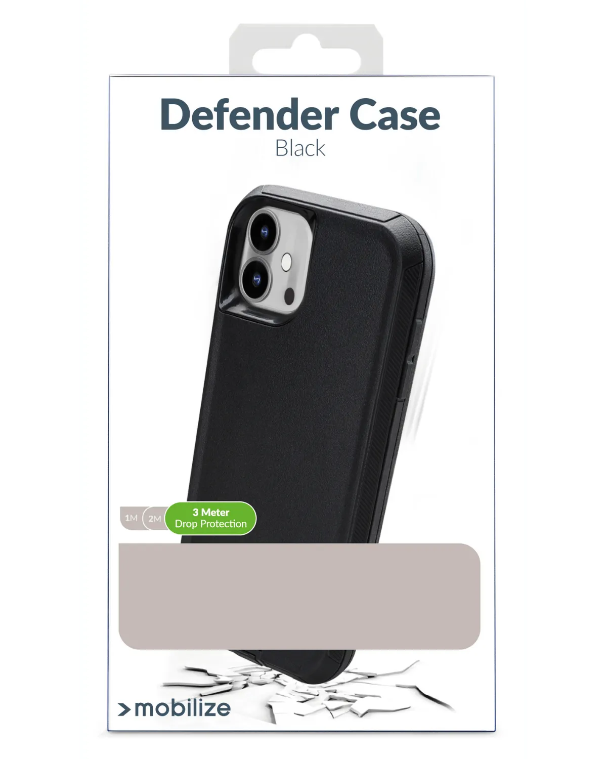 Verpakking van de Mobilize Defender Case zwart met 3 meter valbescherming voor Samsung S24 Ultra.