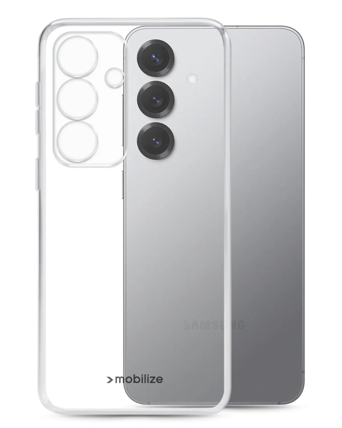Transparante Mobilize Gelly Case voor Samsung Galaxy S25, flexibel en dun ontwerp met camera-uitsparing.