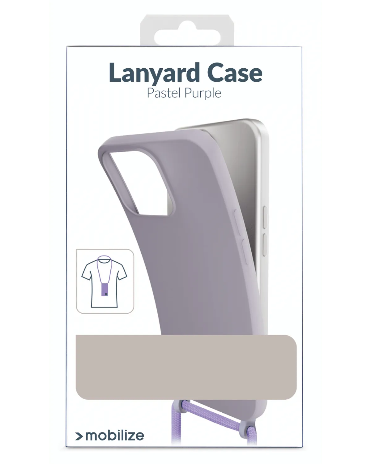 Verpakking van de Mobilize Lanyard Gelly Case in pastel paars, geschikt voor Samsung Galaxy S24 Plus 5G.