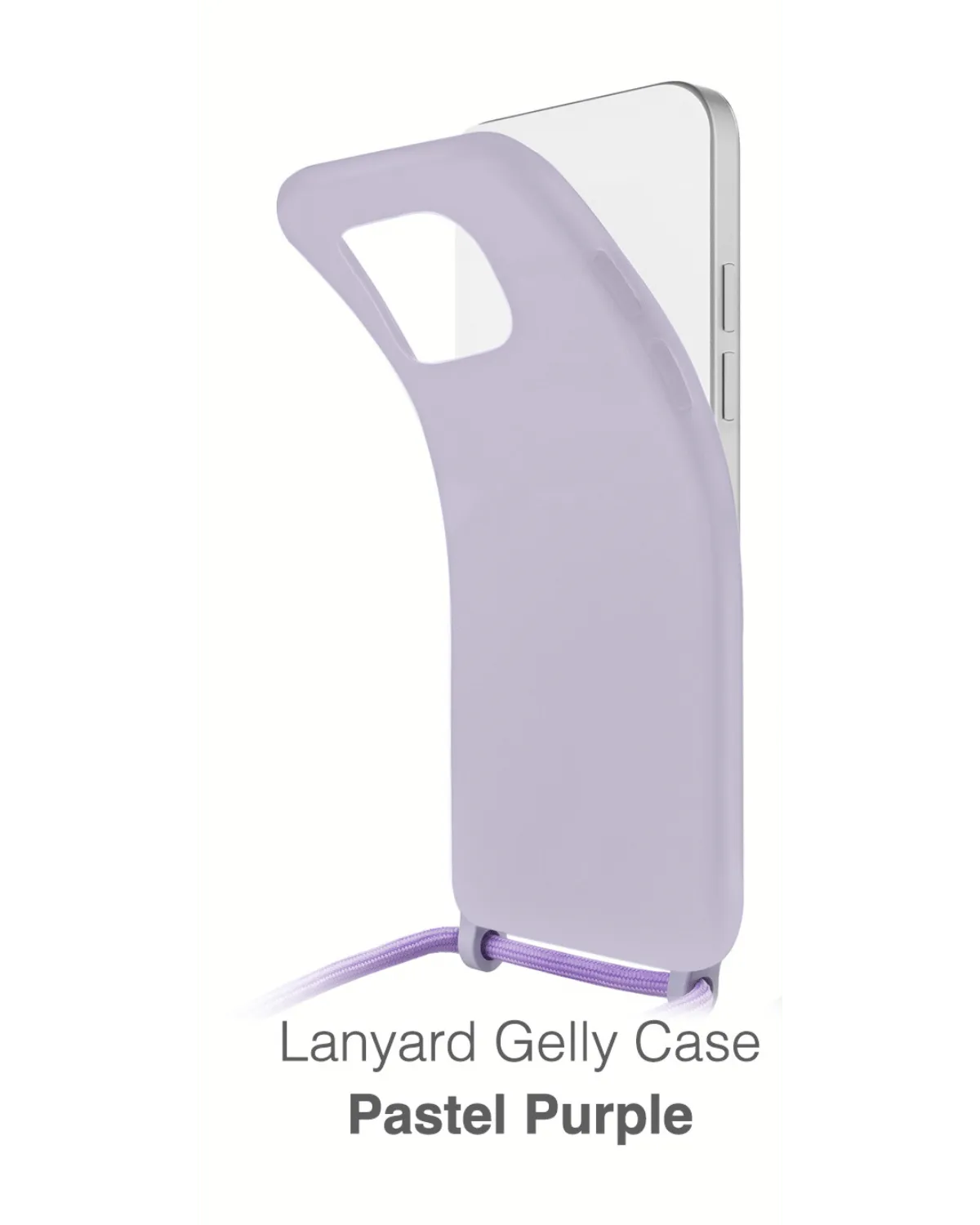 Mobilize Lanyard Case in pastel paars, flexibel TPU-materiaal met verhoogde randen voor extra schermbescherming.