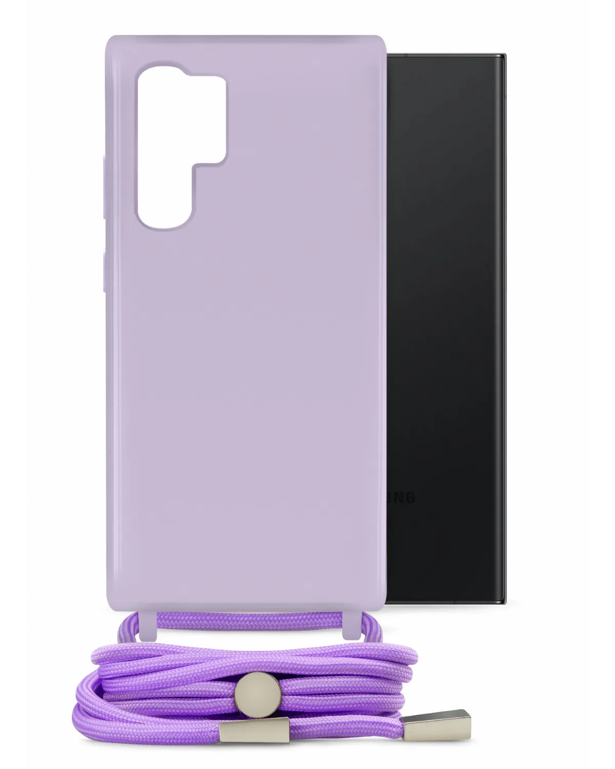 Pastel paarse Mobilize Lanyard Gelly Case voor Samsung Galaxy S24 Ultra 5G met verstelbaar koord.