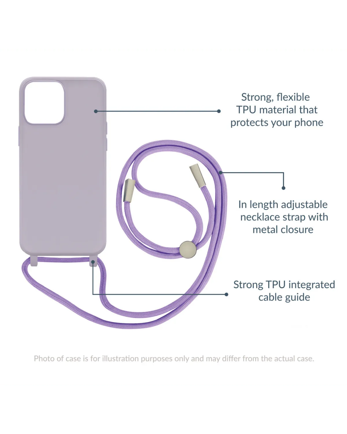 Uitleg over de eigenschappen van de Mobilize Lanyard Gelly Case en verstelbaar koord.