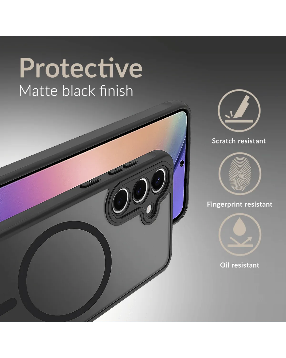 Mobilize hybride case met matte zwarte afwerking, krasbestendig en vingerafdrukbestendig ontwerp.