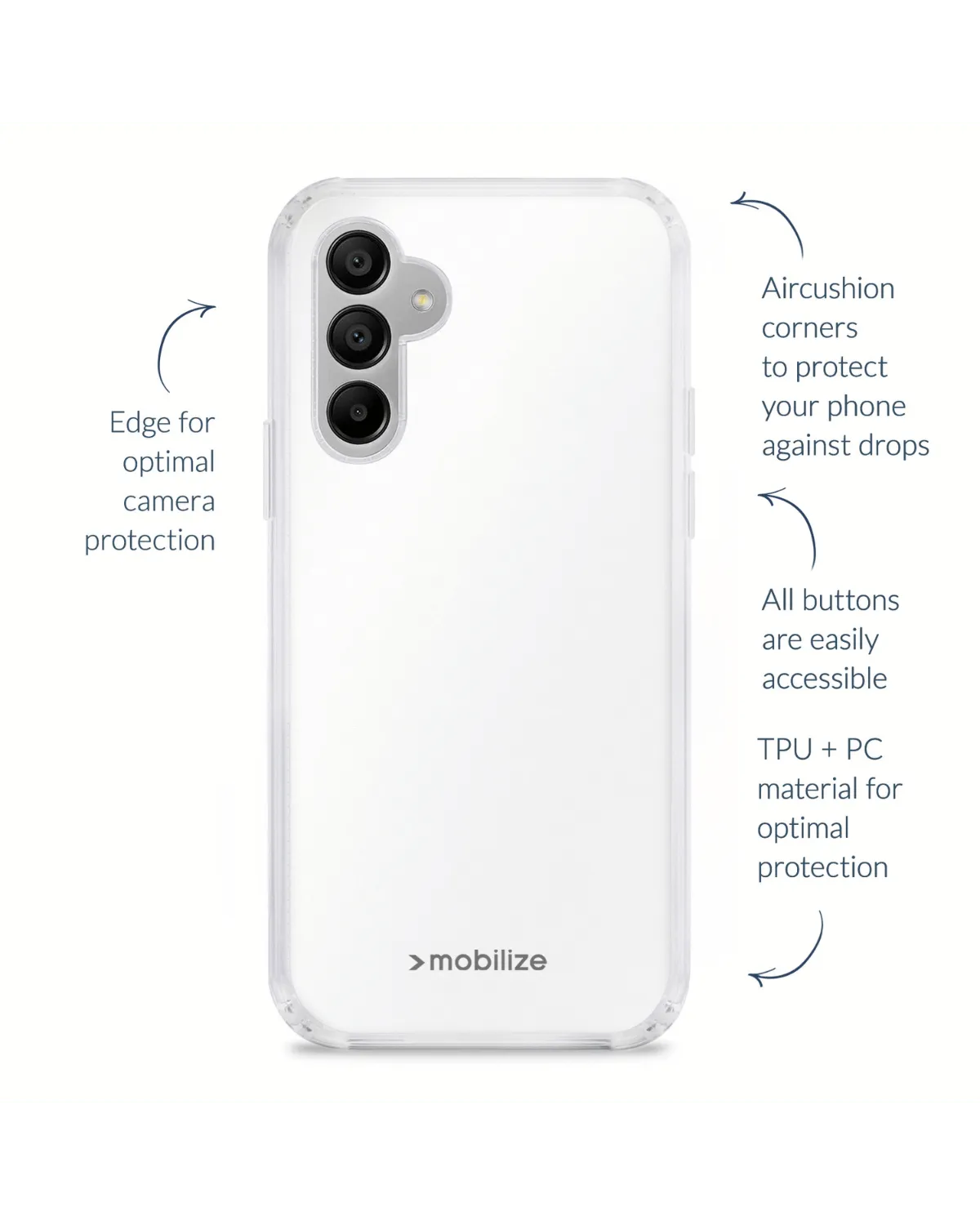 Achterkant van de Mobilize Naked Protection case met Air Cushion-hoeken en verhoogde randen voor optimale bescherming.