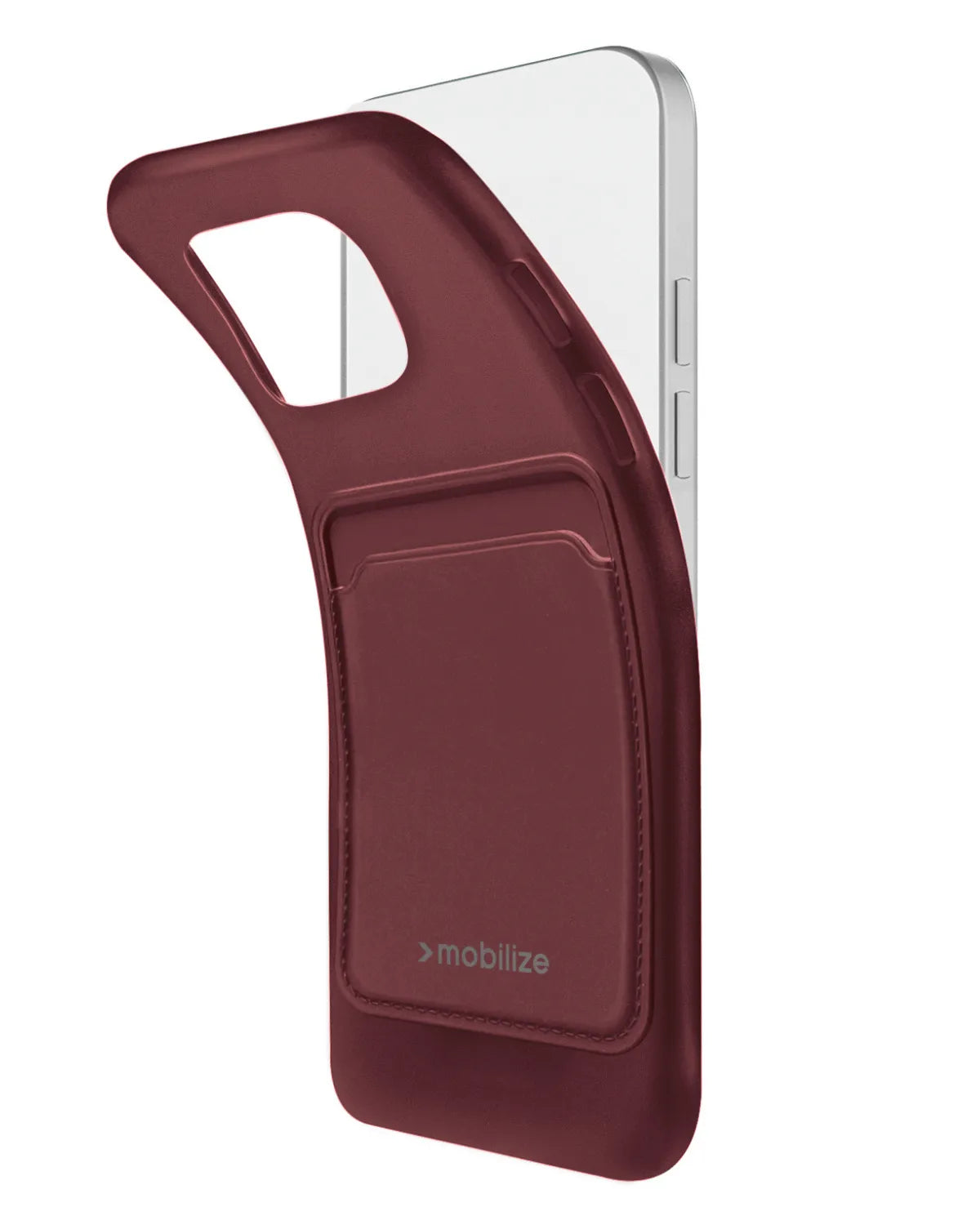Flexibele Mobilize Rubber Gelly Card Case in mat bordeauxrood voor Samsung Galaxy S24 Ultra 5G met kaarthouder.