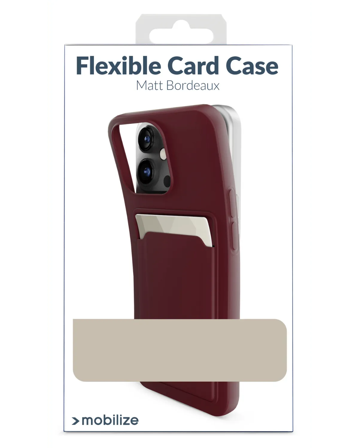 Verpakking van de Mobilize Rubber Gelly Card Case in mat bordeauxrood, ontworpen voor Samsung Galaxy S24 Ultra 5G.