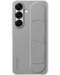 Grijze Samsung Standing Grip Case voor de Galaxy S25 5G, met stevige grip en verhoogde camerabescherming.