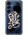 Samsung Flipsuit Case voor Galaxy S25 5G met graffiti-design in zwart en blauw, robuuste bescherming.