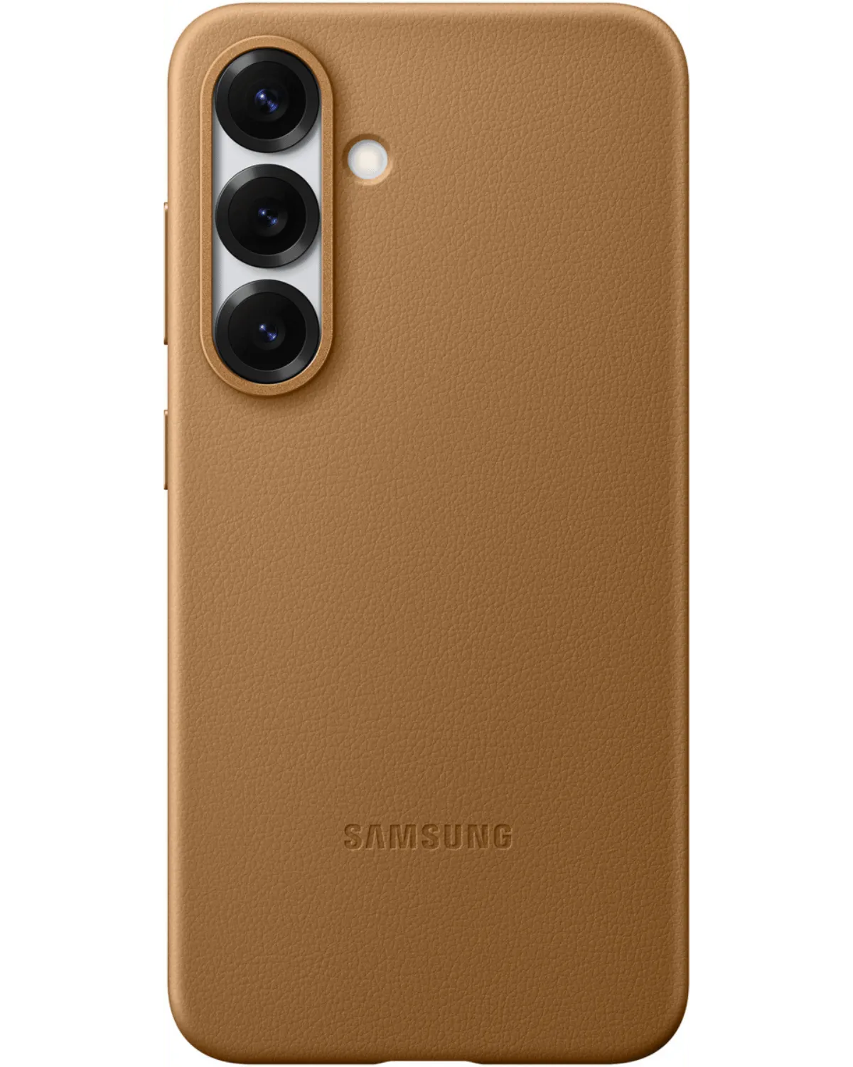 Camel-kleurige Samsung Kindsuit Case voor de Galaxy S25 5G, met een strak design en een lederen textuur voor premium bescherming.