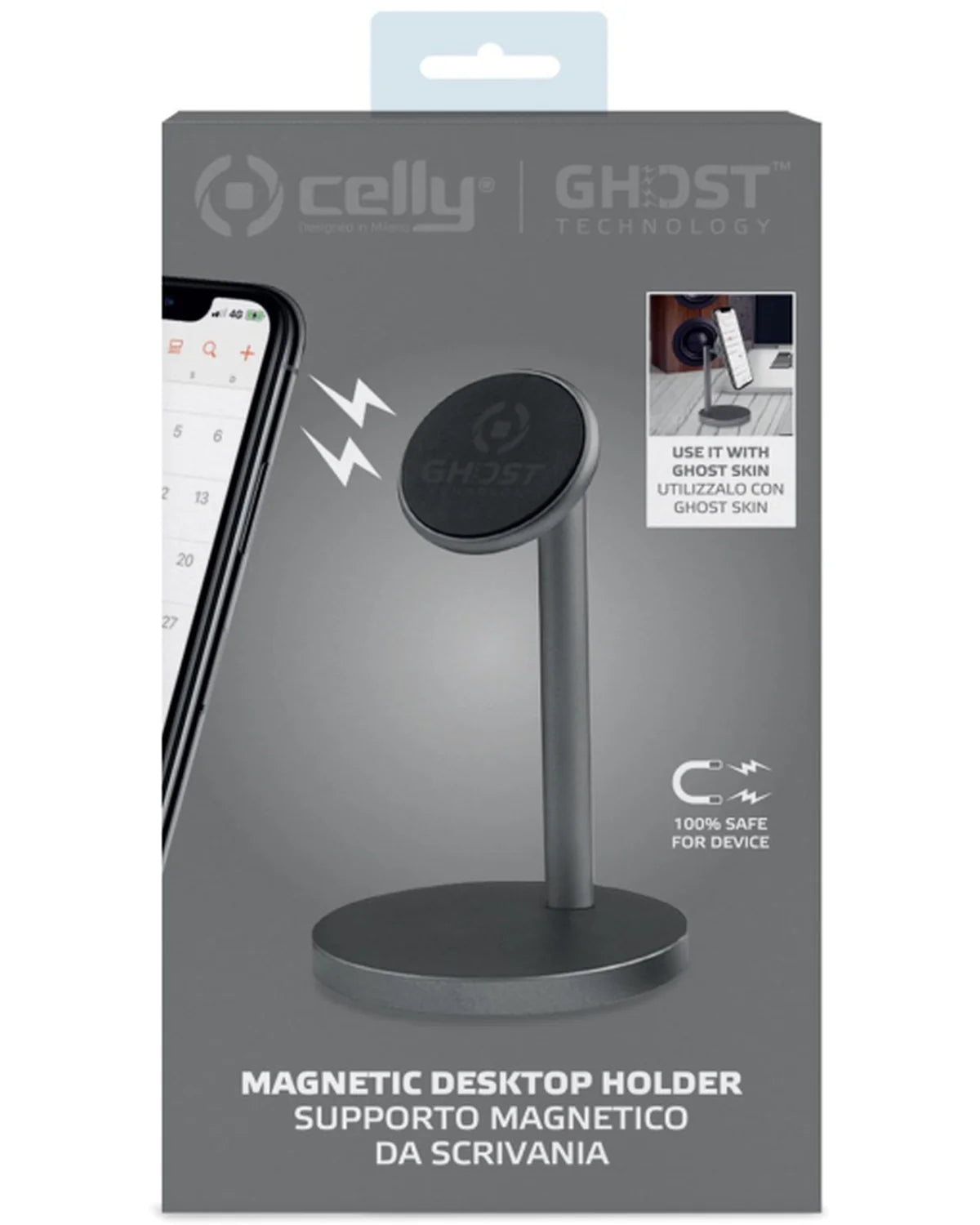 Celly GhostDesk Universele Magnetische Telefoonhouder voor Bureau – Donkergrijs
