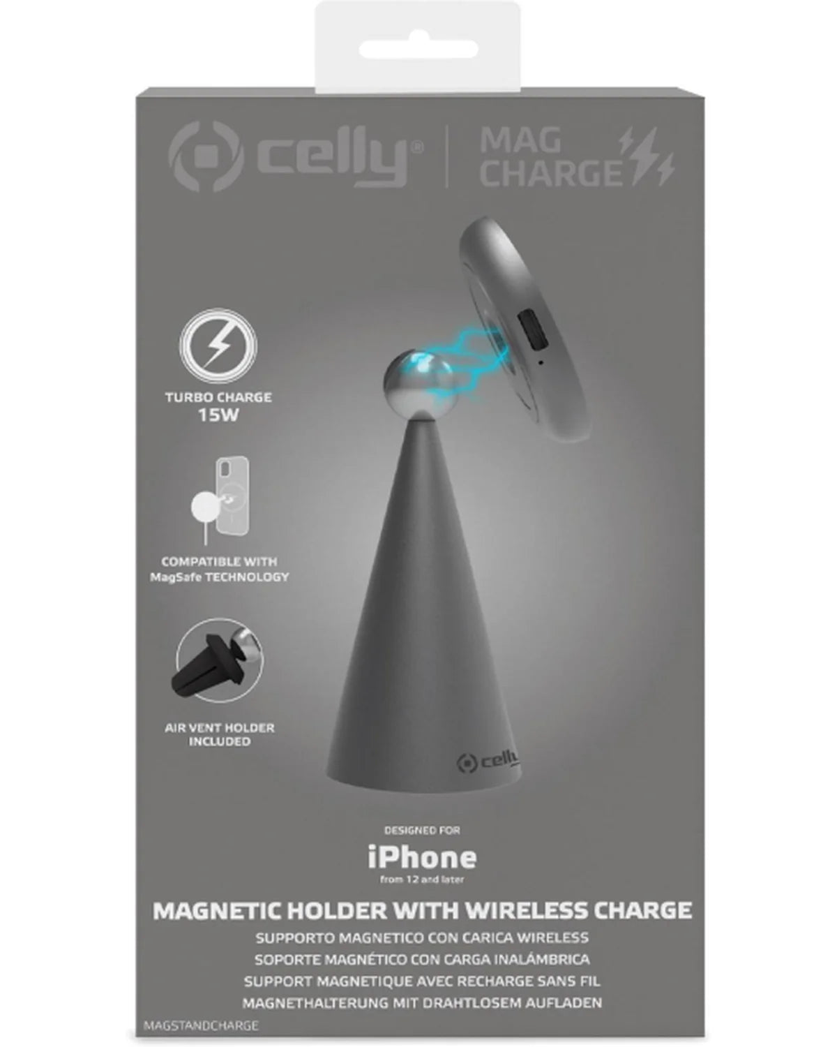 Celly MagStandCharge Draadloze MagSafe Telefoonhouder & Oplader – Grijs