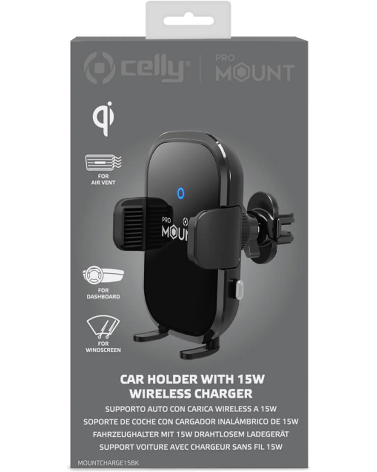 Celly MountCharge15 Draadloze Telefoonhouder & Oplader 15W – Zwart