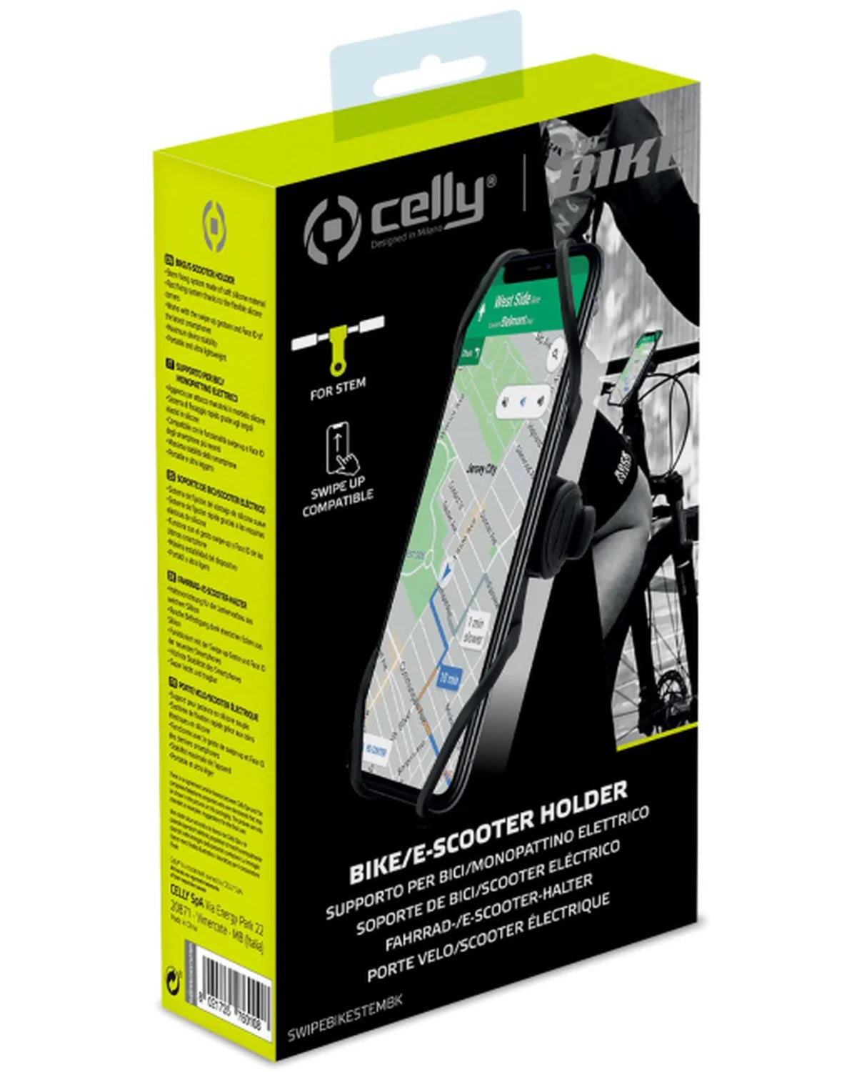 Celly SwipeBikeStem Universele Telefoonhouder voor Fiets – Zwart