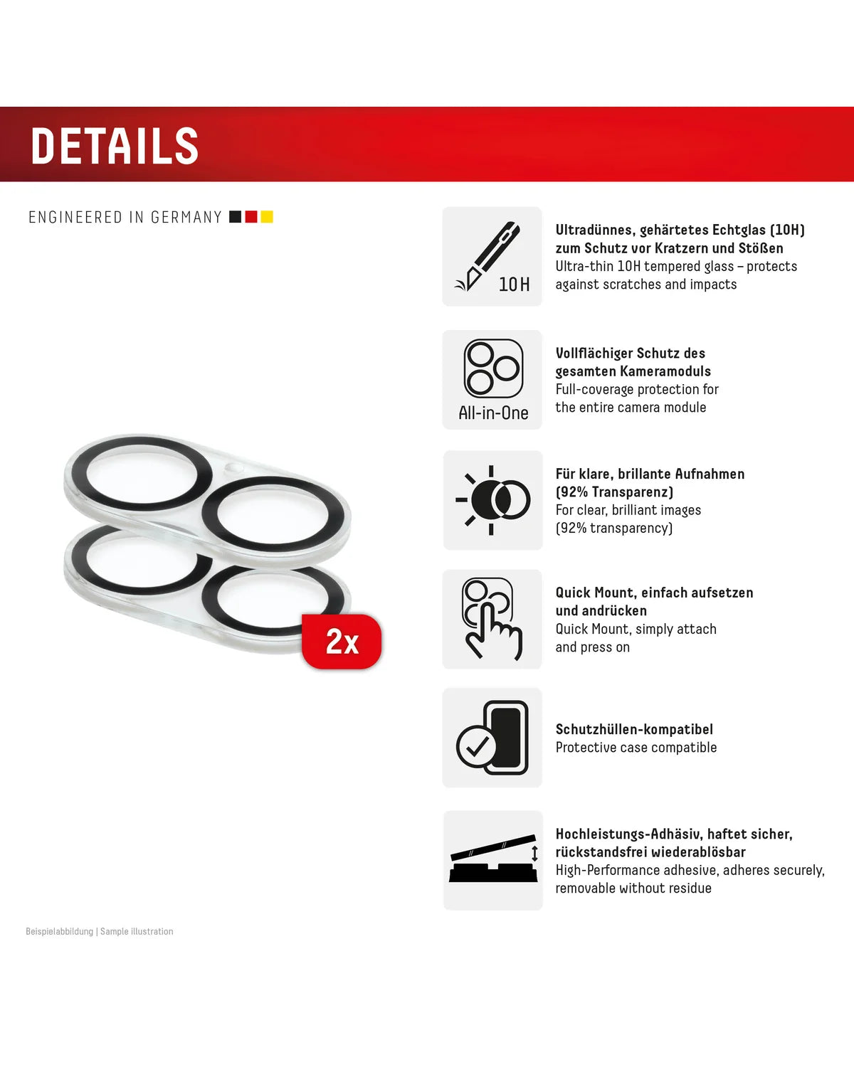 Displex CamGlass All-in-One Camera Screenprotector – Apple iPhone 16 / 16 Plus / 17