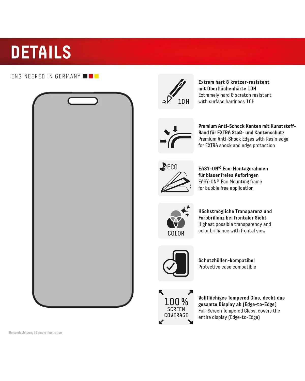 Displex Privacy Glass Full Cover Screenprotector – Apple iPhone 16