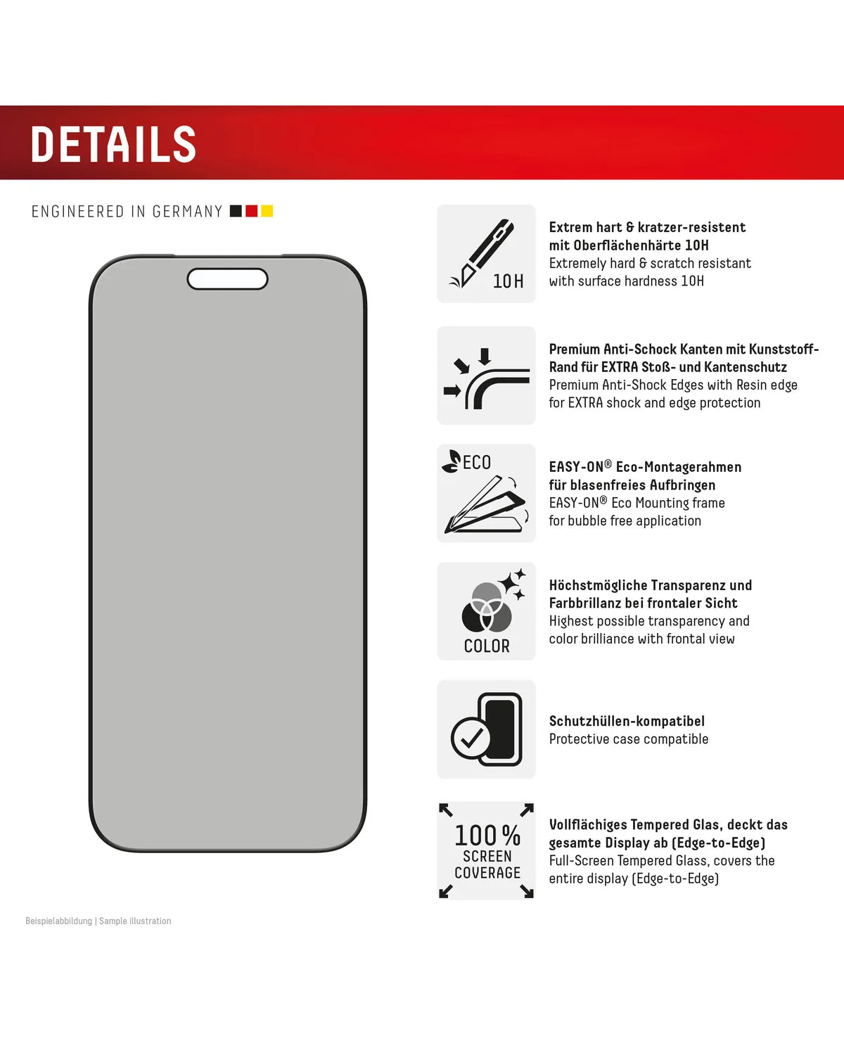 Displex Privacy Glass Full Cover Screenprotector – Apple iPhone 17 / 17 Pro
