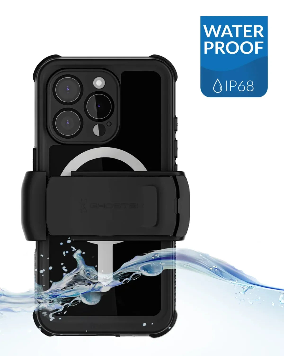 Ghostek Nautical Waterproof MagSafe Case Telefoonhoesje Belt Swivel Holster Apple iPhone 16 Pro Zwart
