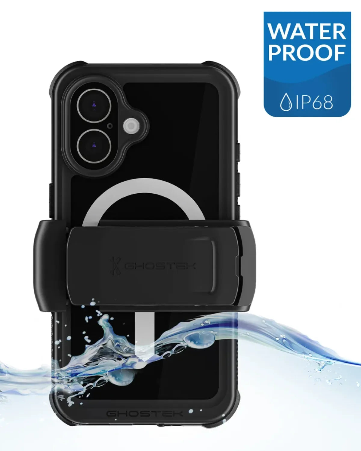 Ghostek Nautical Waterproof MagSafe Case Telefoonhoesje Belt Swivel Holster Apple iPhone 16 Zwart
