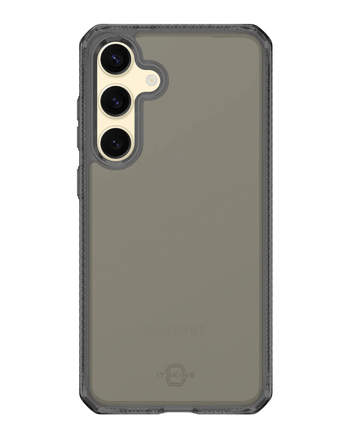 Samsung Galaxy S24 met Itskins Spectrumclear_R hoesje in Transparant Smoke, schokbestendig en duurzaam.