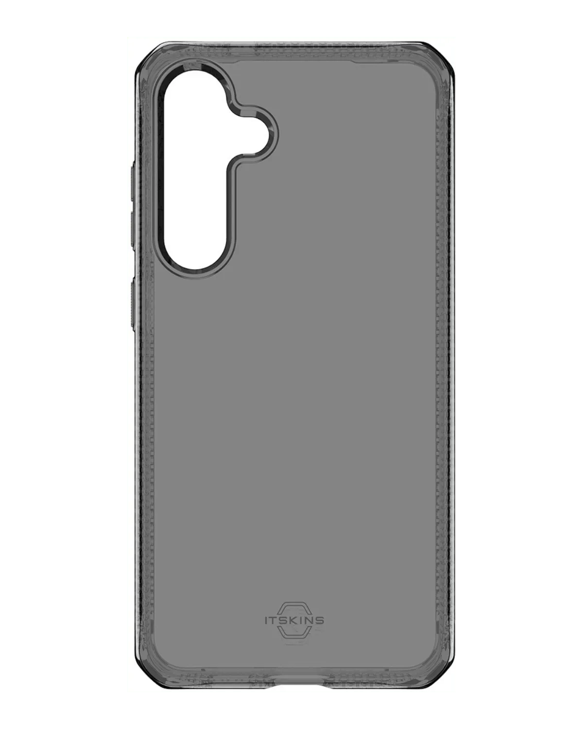 Achterkant van het Itskins Spectrumclear_R telefoonhoesje in Transparant Smoke, met verhoogde randen voor extra bescherming.