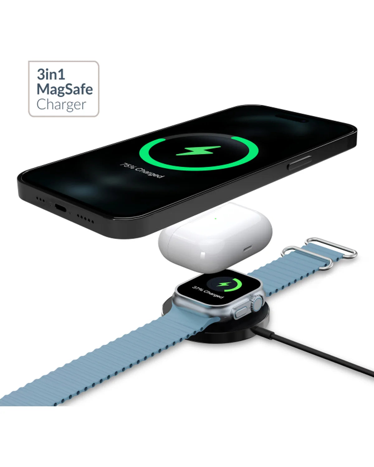 Mobilize 3-in-1 MagSafe Draadloze Lader 15W – Zwart