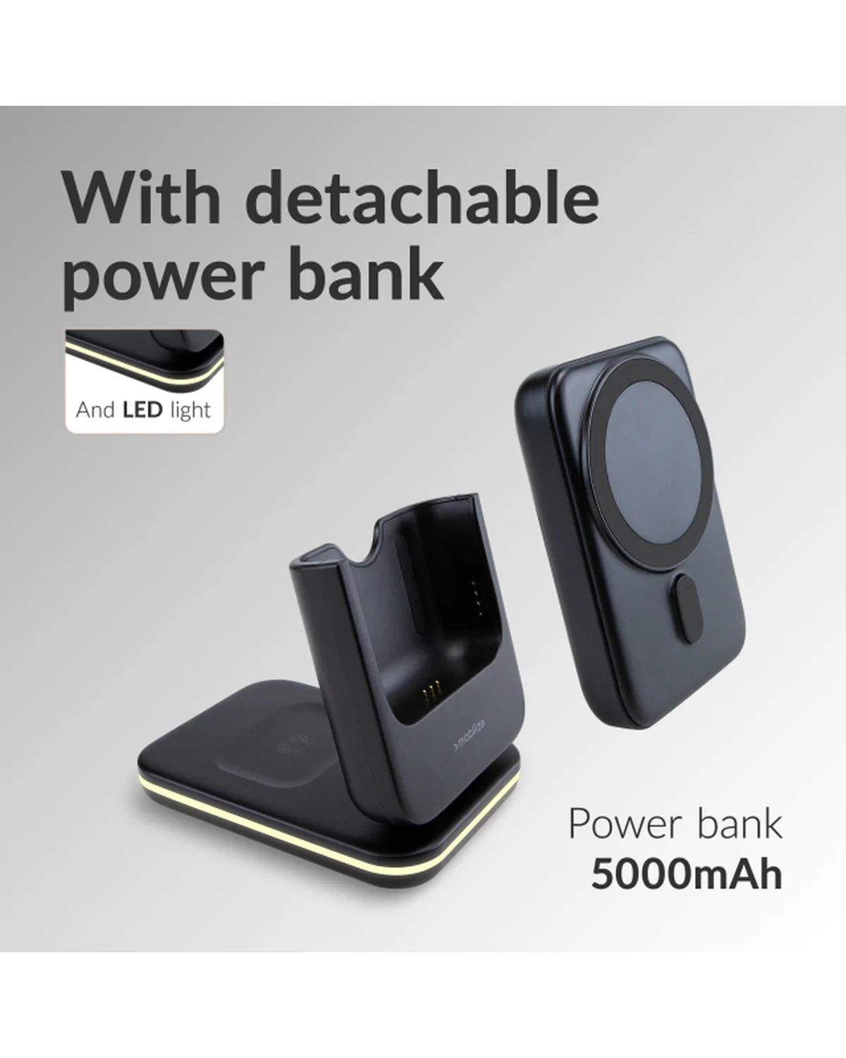 Mobilize 4-in-1 Wireless Charger met Afneembare Powerbank 5000mAh – Zwart