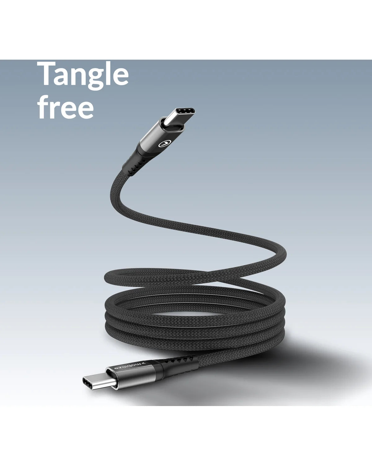 Mobilize Magnetische Nylon Kabel USB-C naar USB-C – 1m – 100W – Zwart