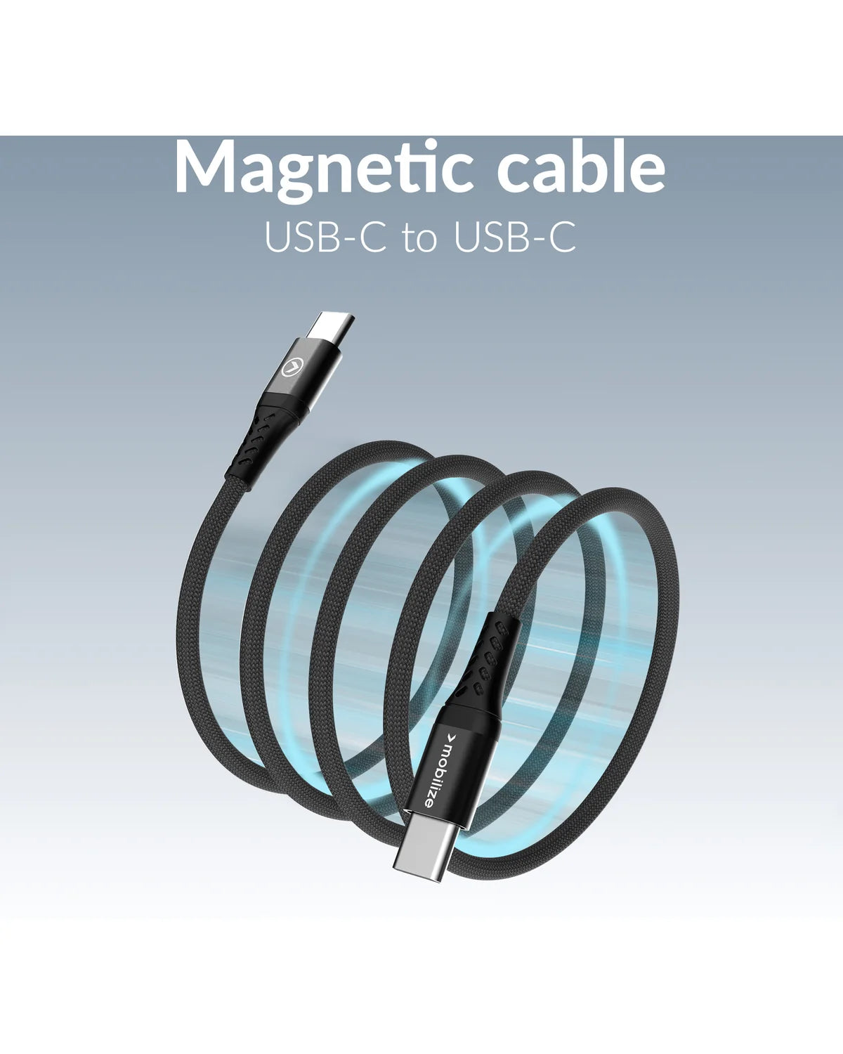 Mobilize Magnetische Nylon Kabel USB-C naar USB-C – 2m – 100W – Zwart