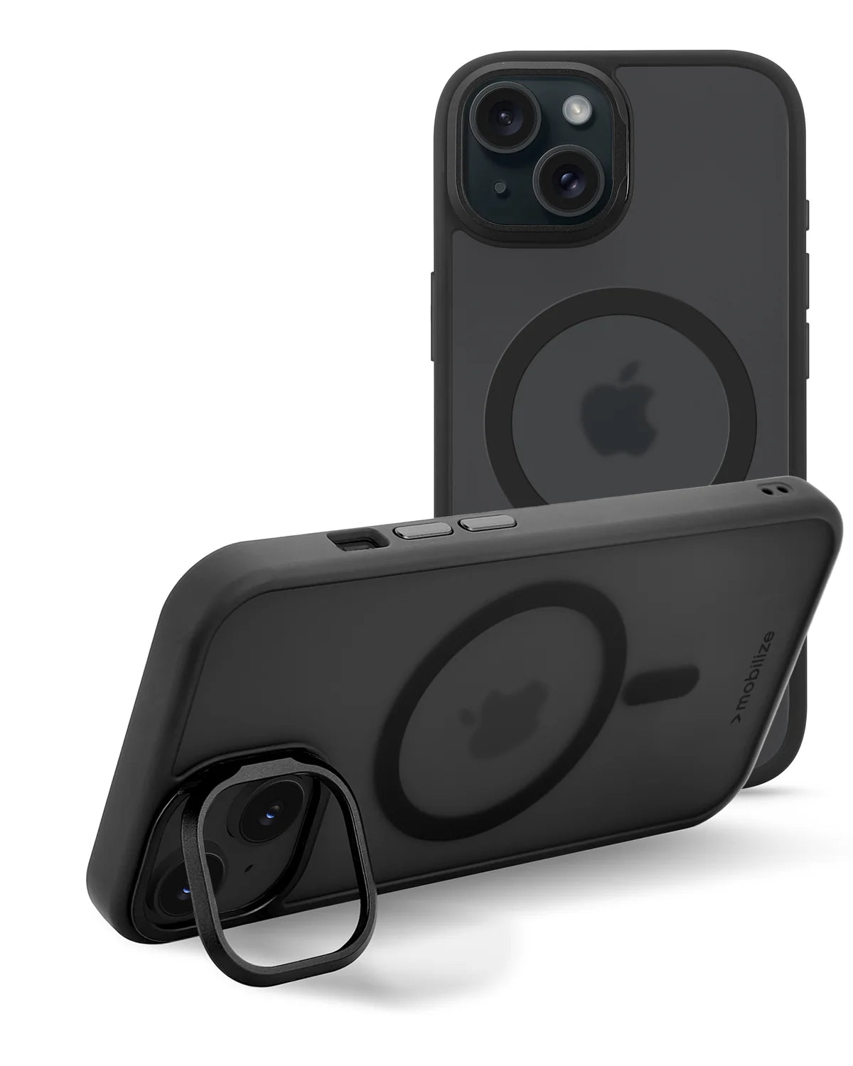 Mobilize MagSafe Compatibel Hybride Pro Hoesje (Case) met Camera Stand – Apple iPhone 15 – Zwart