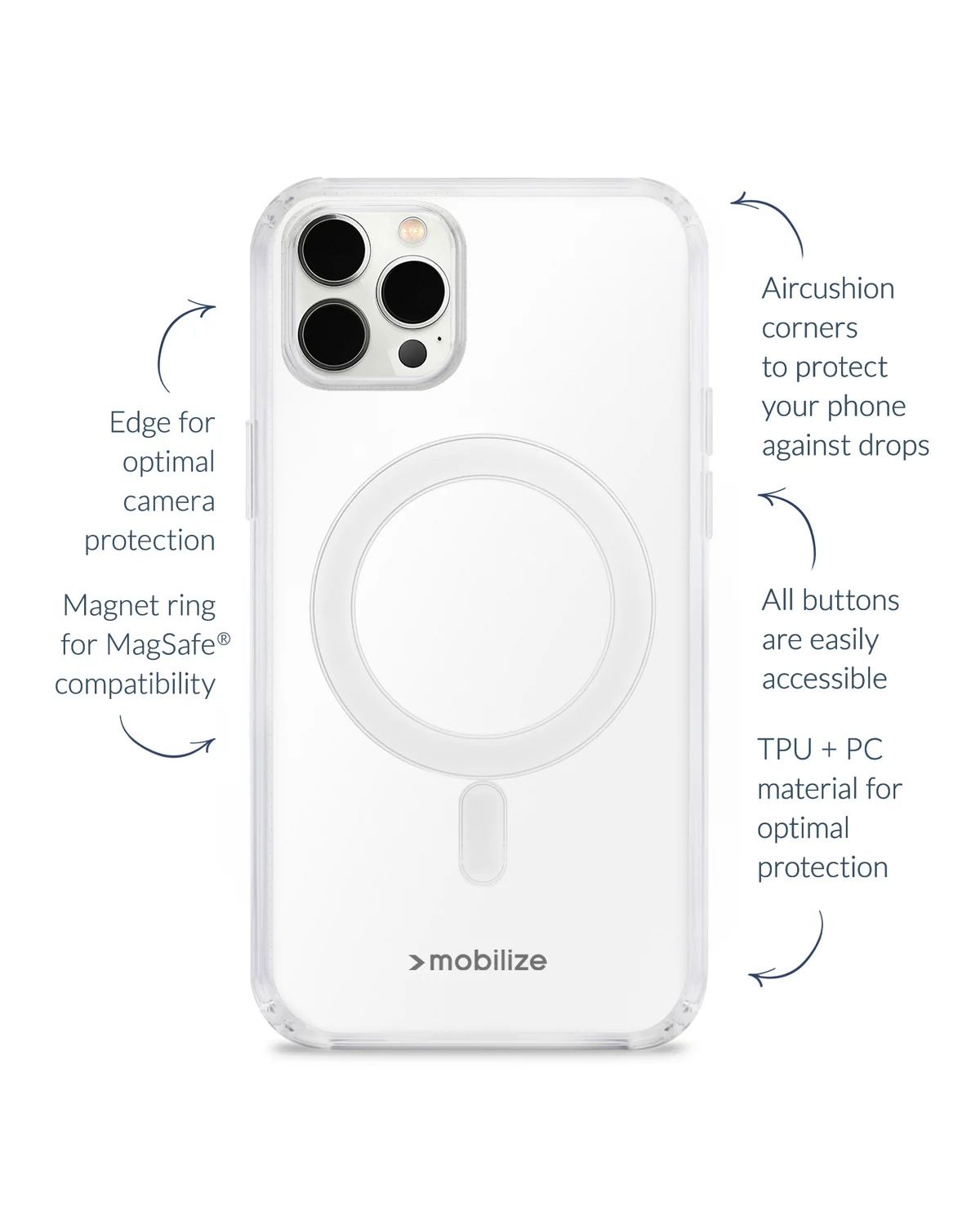 Mobilize Magsafe Compatibel Naked Protection Case Telefoonhoesje Apple iPhone 16e Transparant