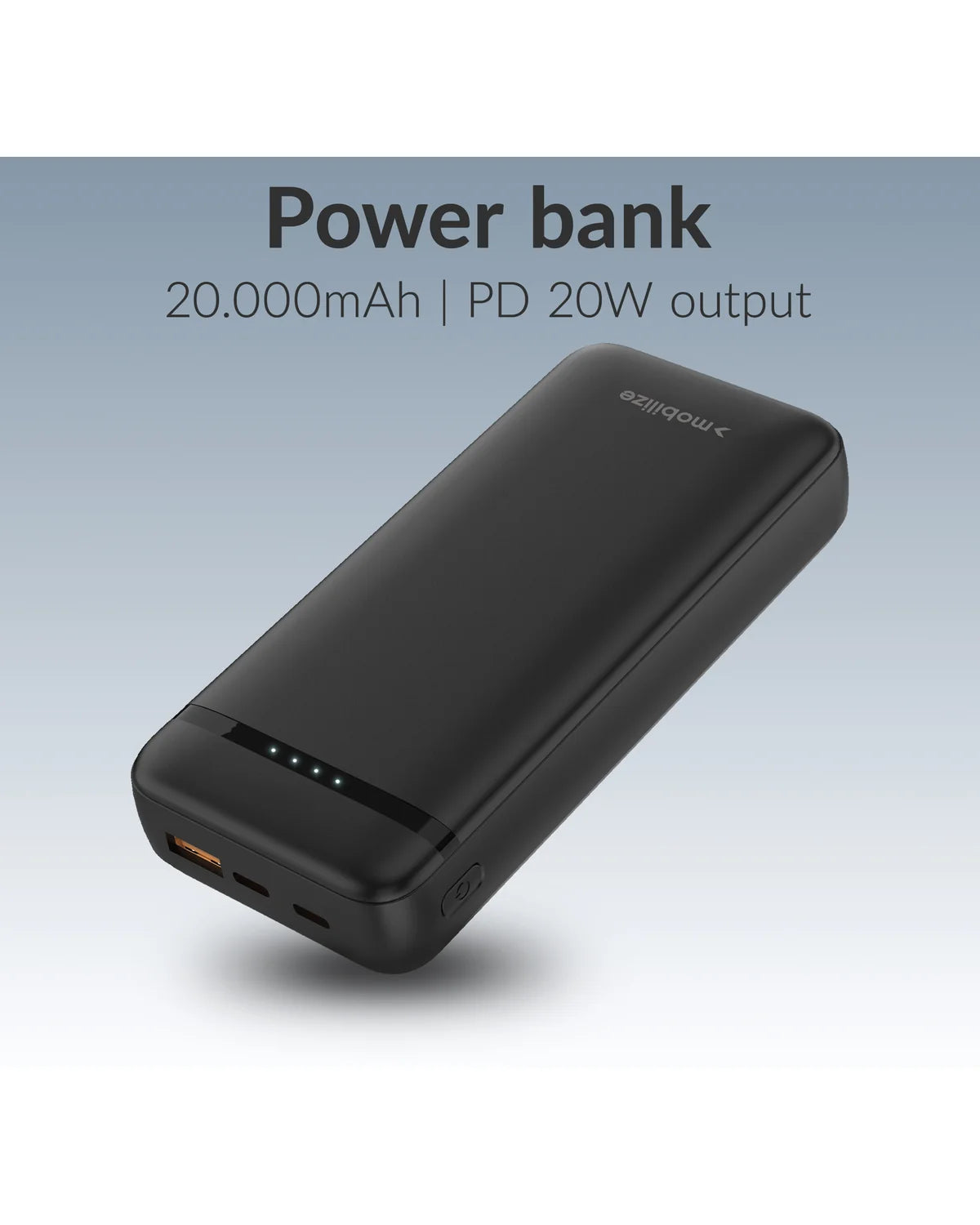 Mobilize Powerbank 20000mAh – 20W PD Snelladen – Zwart
