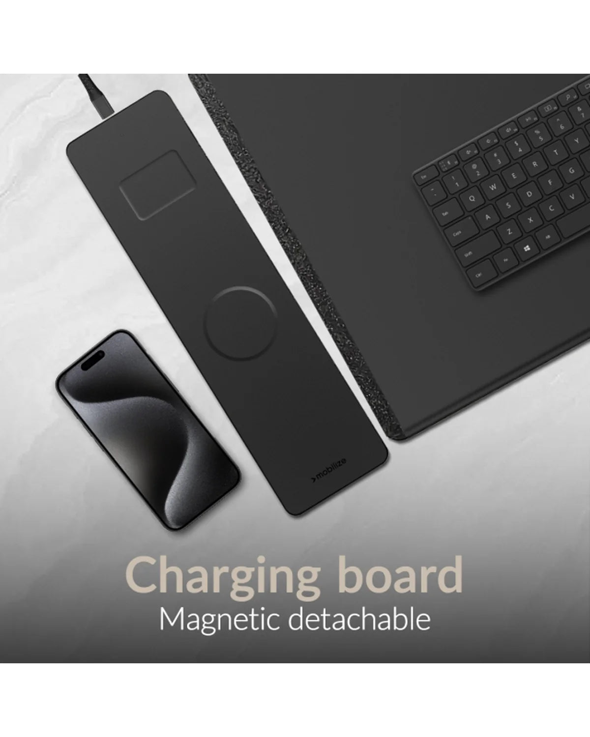 Mobilize PU Lederen Bureaumat met Magnetische Draadloze Lader 15W – Zwart