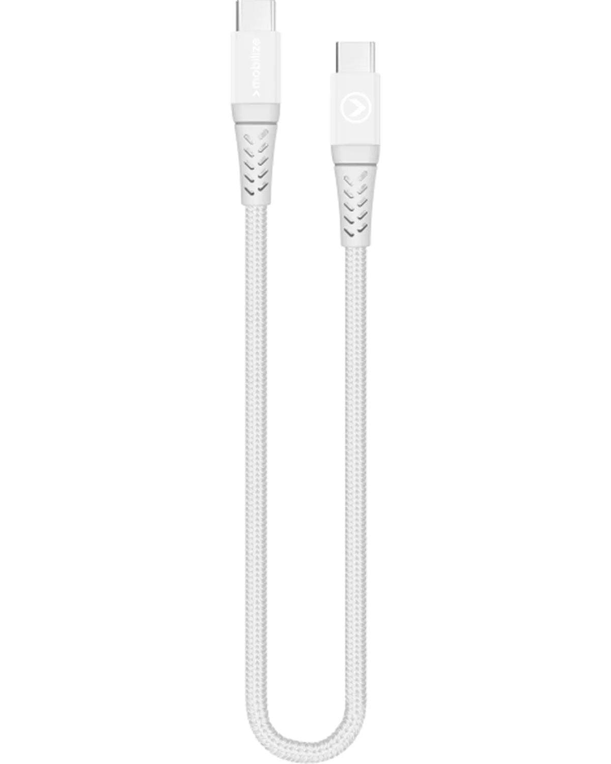 Mobilize Sterk Nylon USB-C naar USB-C Kabel 20cm – 100W – Wit