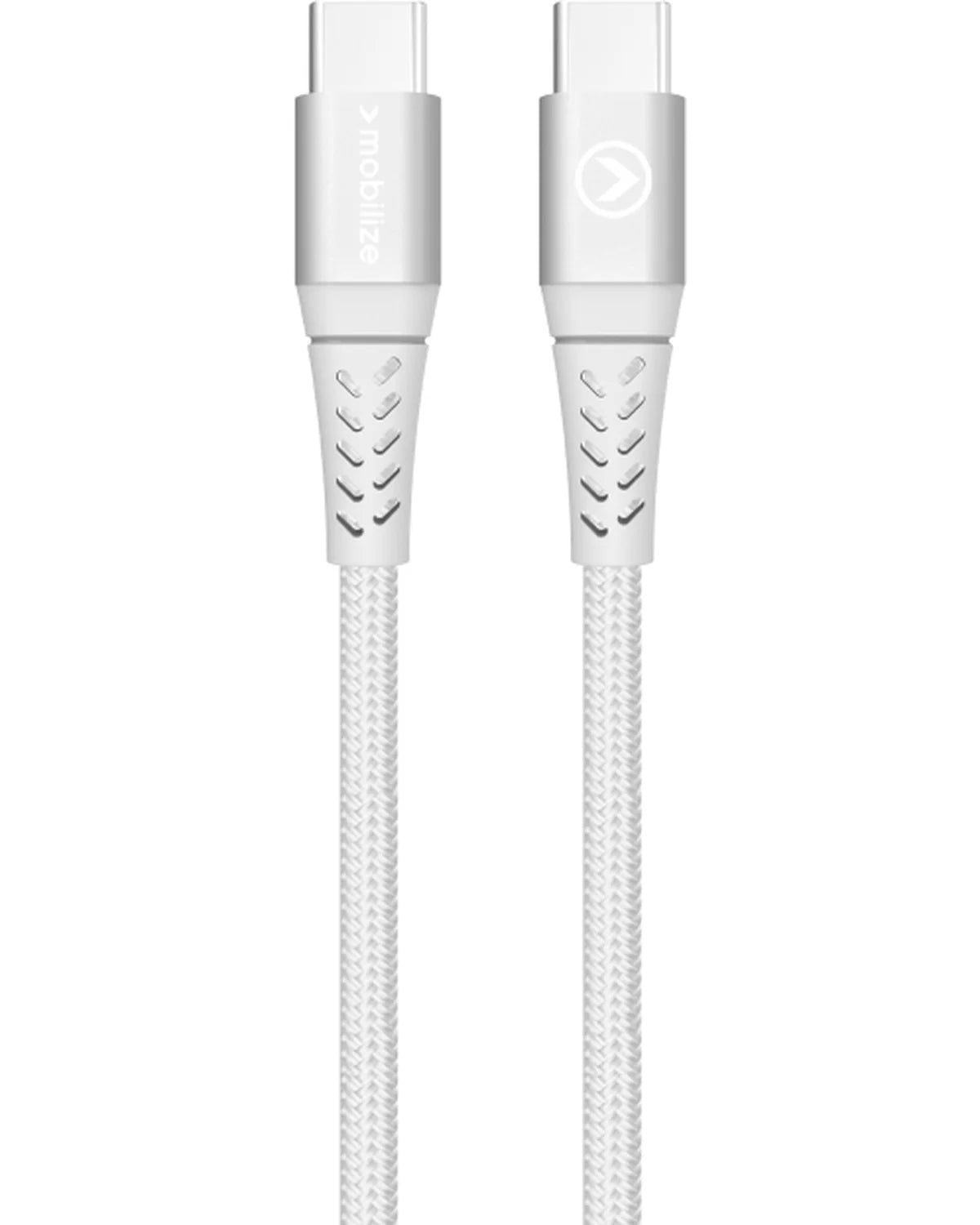 Mobilize Sterk Nylon USB-C naar USB-C Kabel 20cm – 100W – Wit