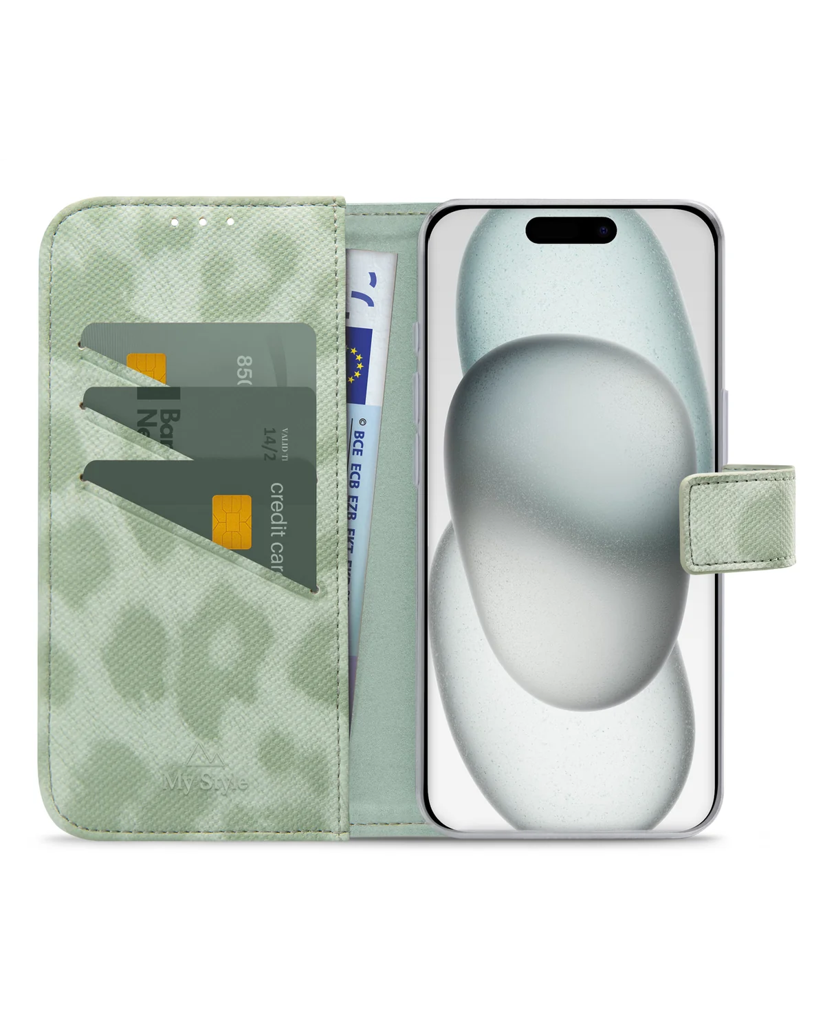 My Style Flex Wallet Telefoonhoesje Apple iPhone 15 Groen Leopard