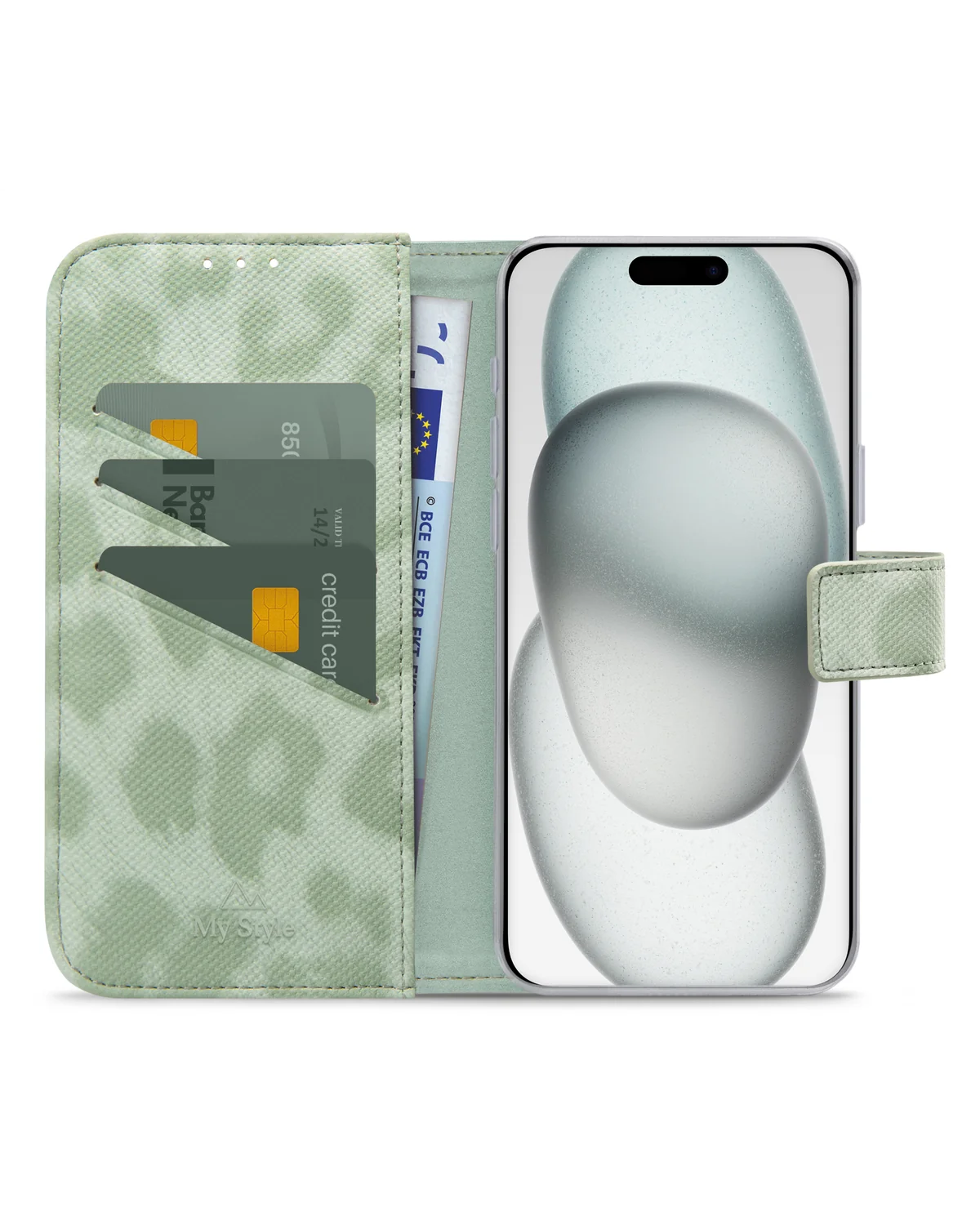My Style Flex Wallet Telefoonhoesje Apple iPhone 15 Plus Groen Leopard