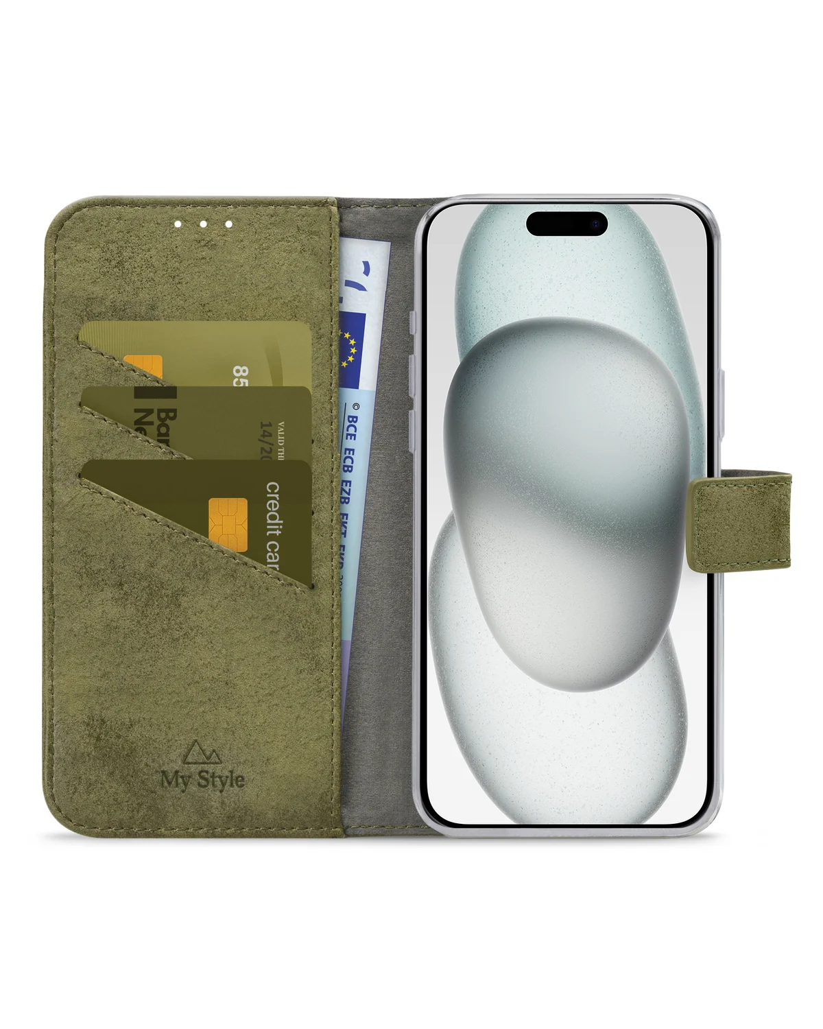 My Style Flex Wallet Telefoonhoesje Apple iPhone 15 Plus Olijf