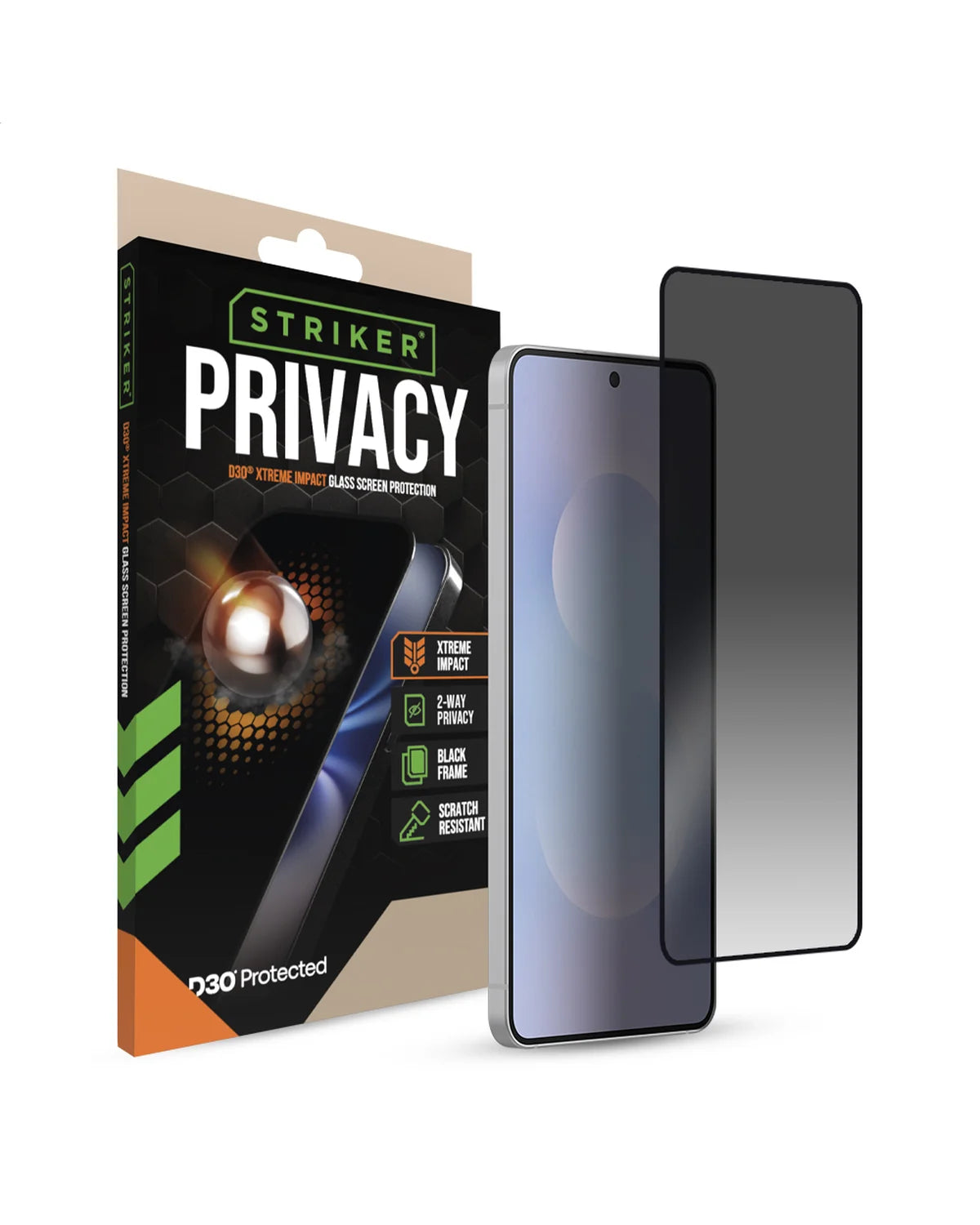 Striker D3O Xtreme Impact Privacy Glass Screenprotector – Zwart Frame – Samsung Galaxy S25 Edge 5G